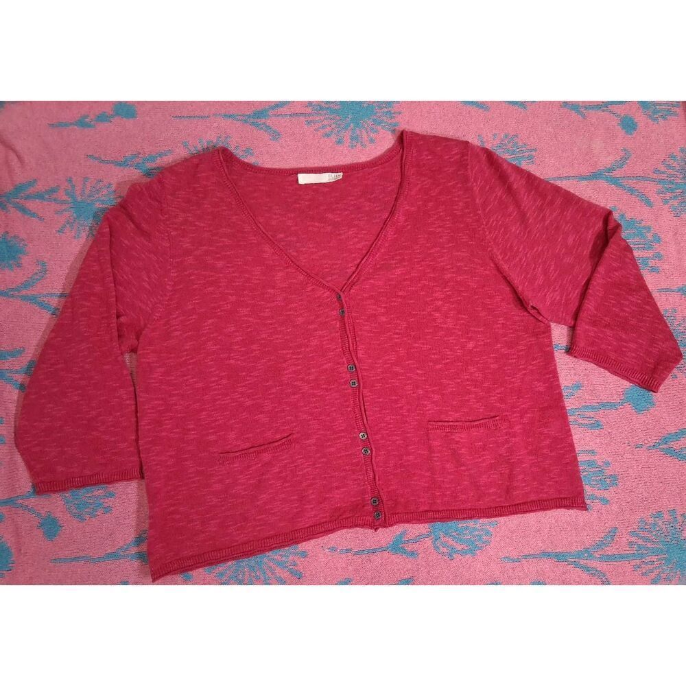 Eileen fisher womens xl linen cotton cardigan pink boxy cropped